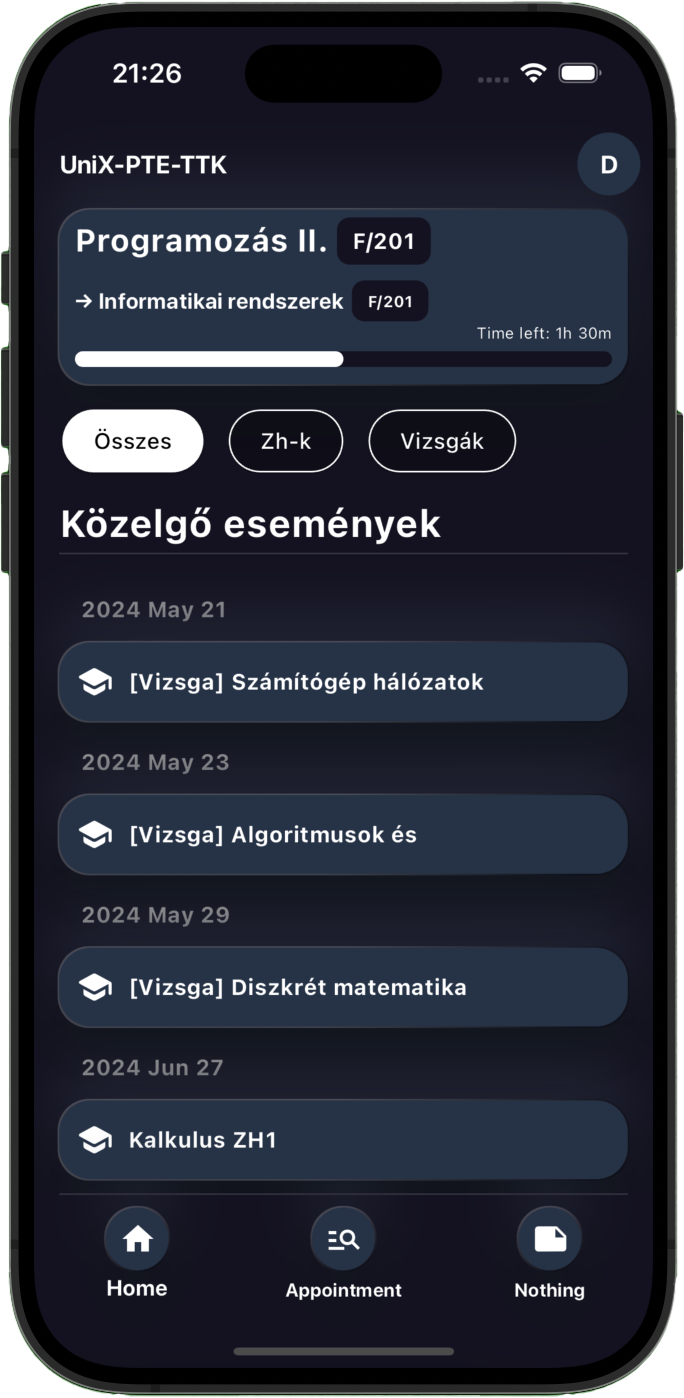 UniverX Project - University management application interface
